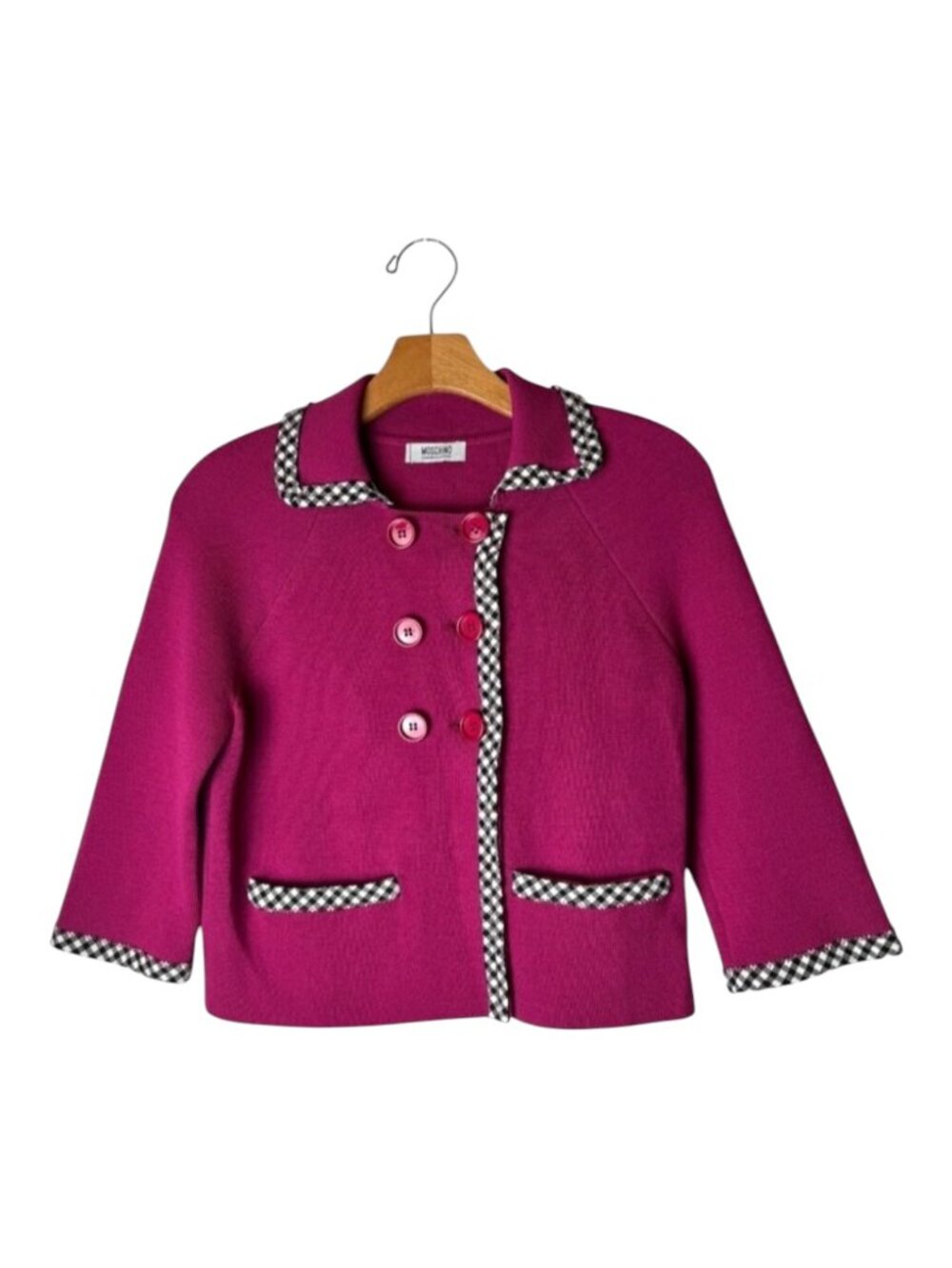 Moschino Sweater Women 6 Pink Wool‎ Knit Collared Pink Blazer Cardigan Coatigan